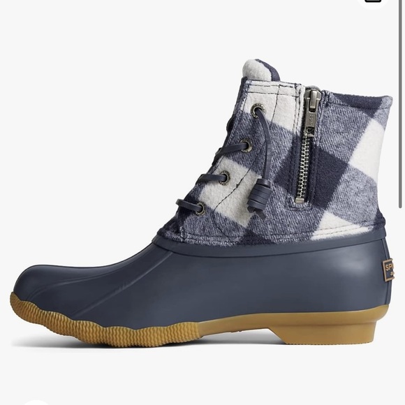 NEW Sperry Women's Saltwater Buffalo Check Duck Boot in blue/white size 9 - Picture 2 of 12